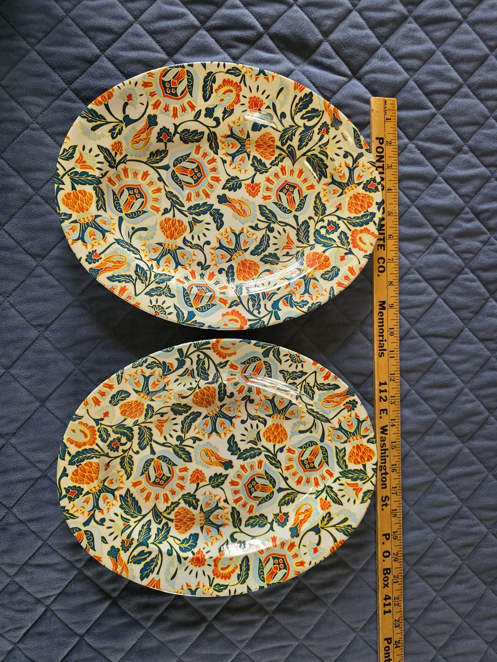 Vintage Nevco Metal Floral Pattern Serving Platters - Orange & Teal